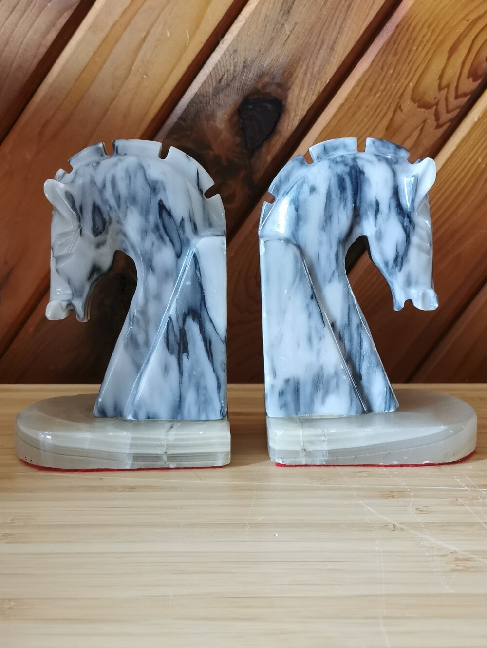 Vintage Marble Horse Head Bookends – Heavy Sculptural Pair